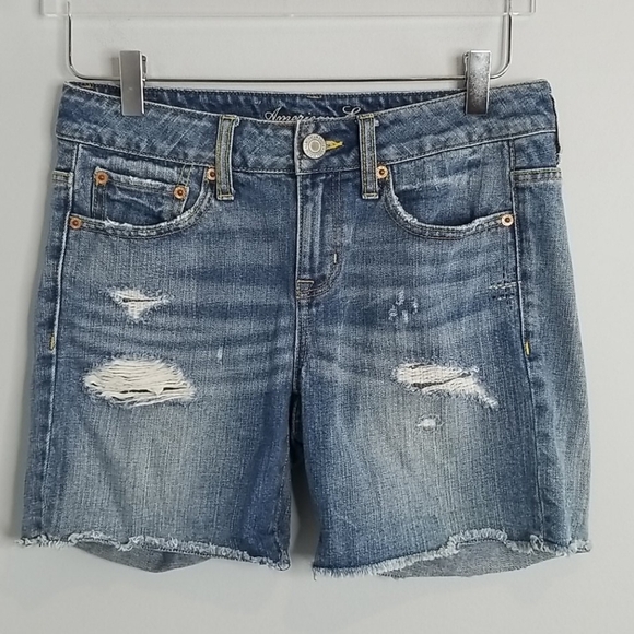 American Eagle denim jean distressed ripped holes rips shorts size 0 - Picture 1 of 8